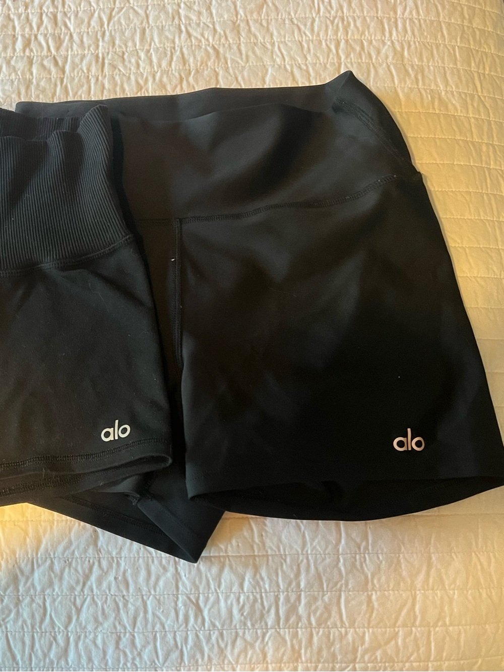 2 pair of ALO Yoga Black High-Waist yoga Shorts with Logo